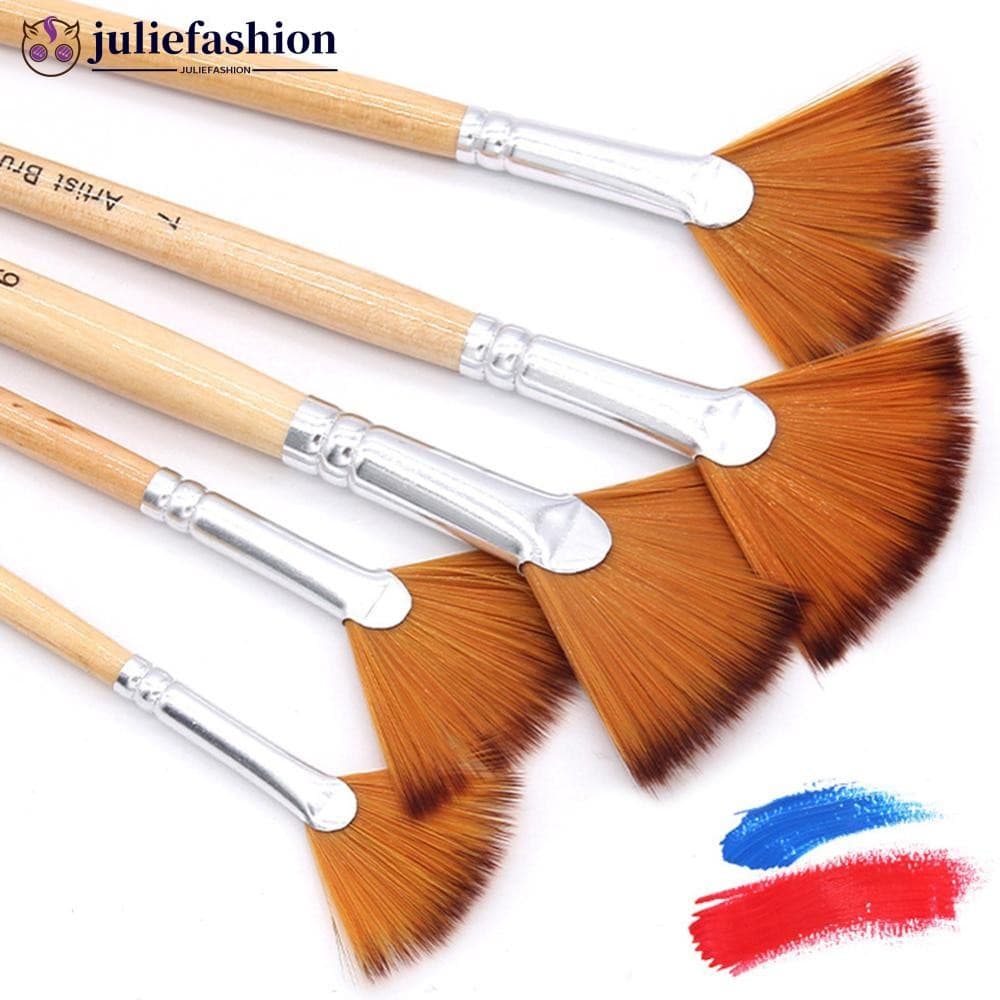 JULIEFASHION 5 Peças Em Forma De Leque De Nylon Cabelo Guache Aquarela Conjunto De Pincéis Para Pintura Escolar Desenho
