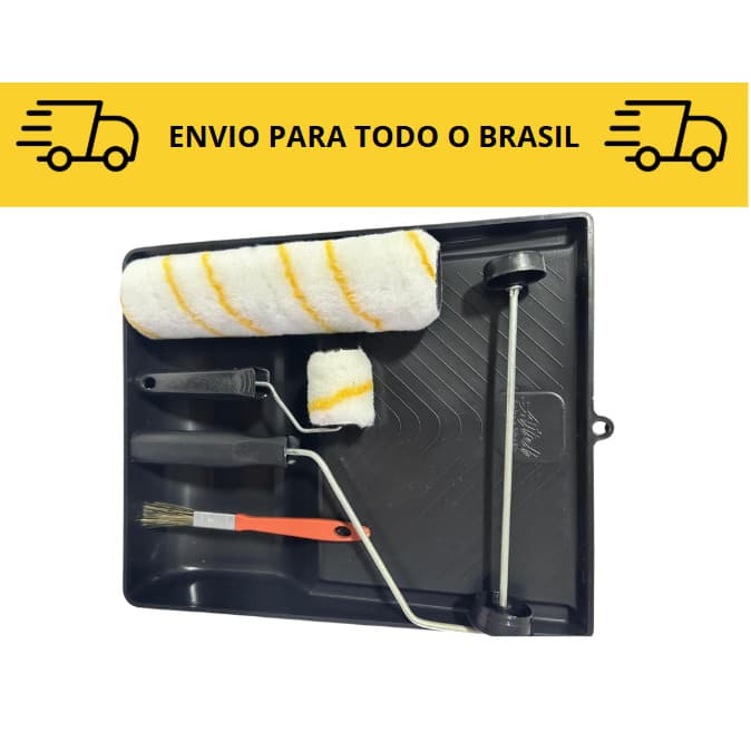Kit 5 Peças Pintura para Parede Multiuso Rolo / Suporte / Bandeja / Pincel / Rolo 5cm