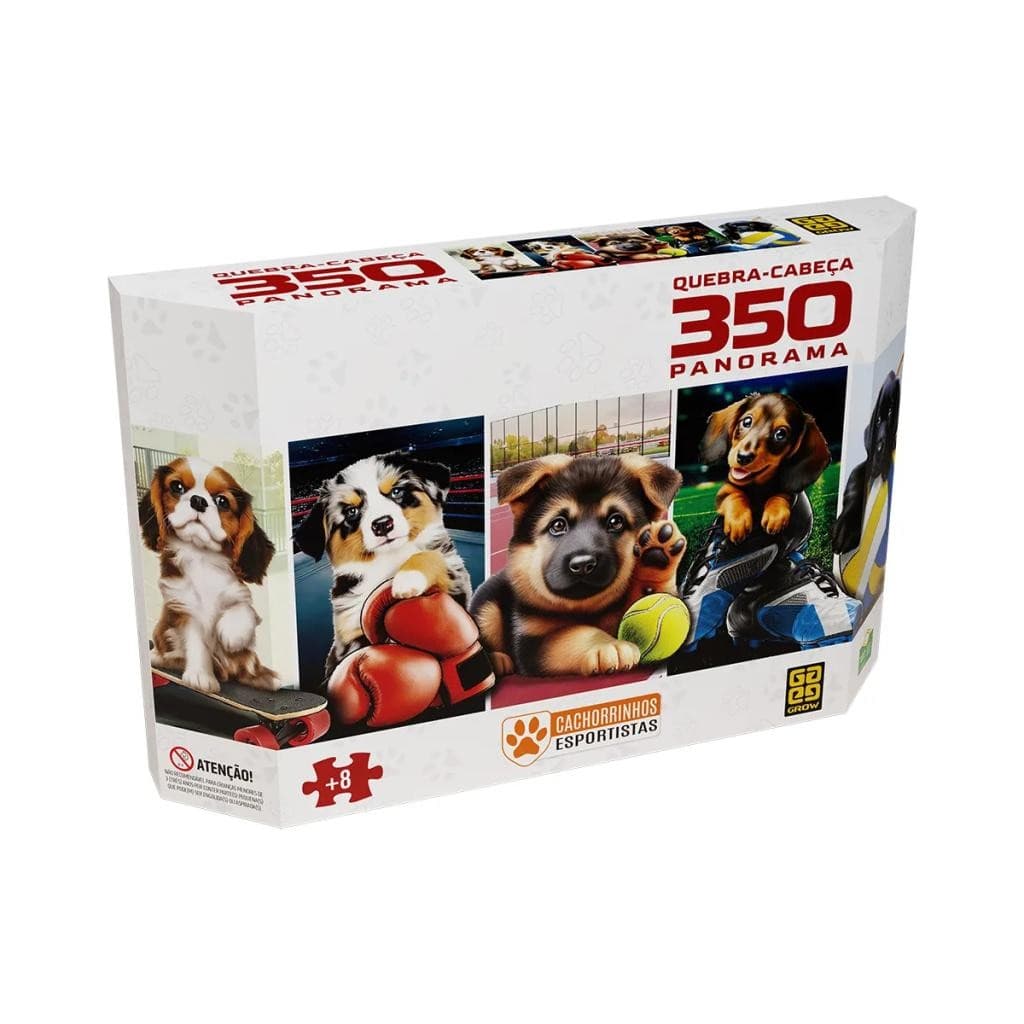 Quebra Cabeça Panorama 350 Peças Cachorrinhos Esportistas Brinquedo Infantil Criança Grow