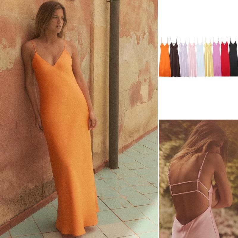 Vestido primavera com decote em V e comprimento médio em cetim de seda texturizado2452331 3248331