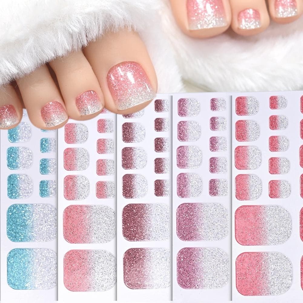 Adesivos Para Unhas Com Glitter , Capa Completa , Fácil Descascar , Kit De Arte Dedos Dos Pés , Brilhantes , Piscando ,