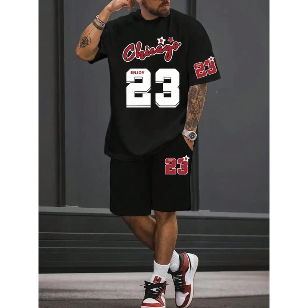 Kit Camiseta e Bermuda de Moletom Estilo Tumblr "Chicago 23 Enjoy" - Promoção ESPECIAL Camiseta Moderna LANÇAMENTO