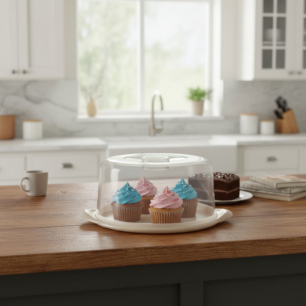 Suporte Sanremo Para Bolos E Cupcakes Com Tampa Liso Bege
