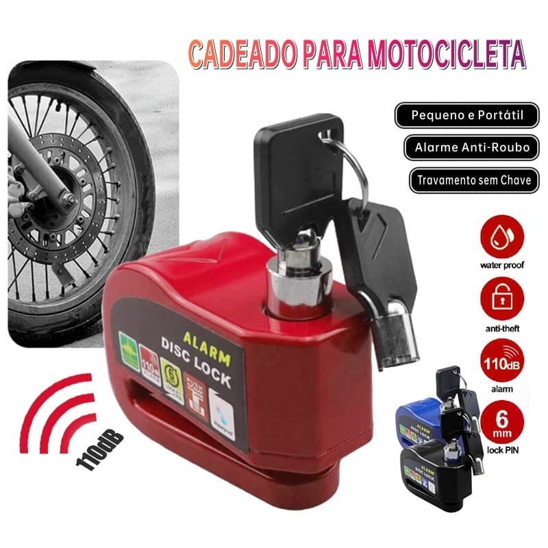 Trava de Disco com Alarme 110dB - Anti-Furto para Moto, Bike e Veículos