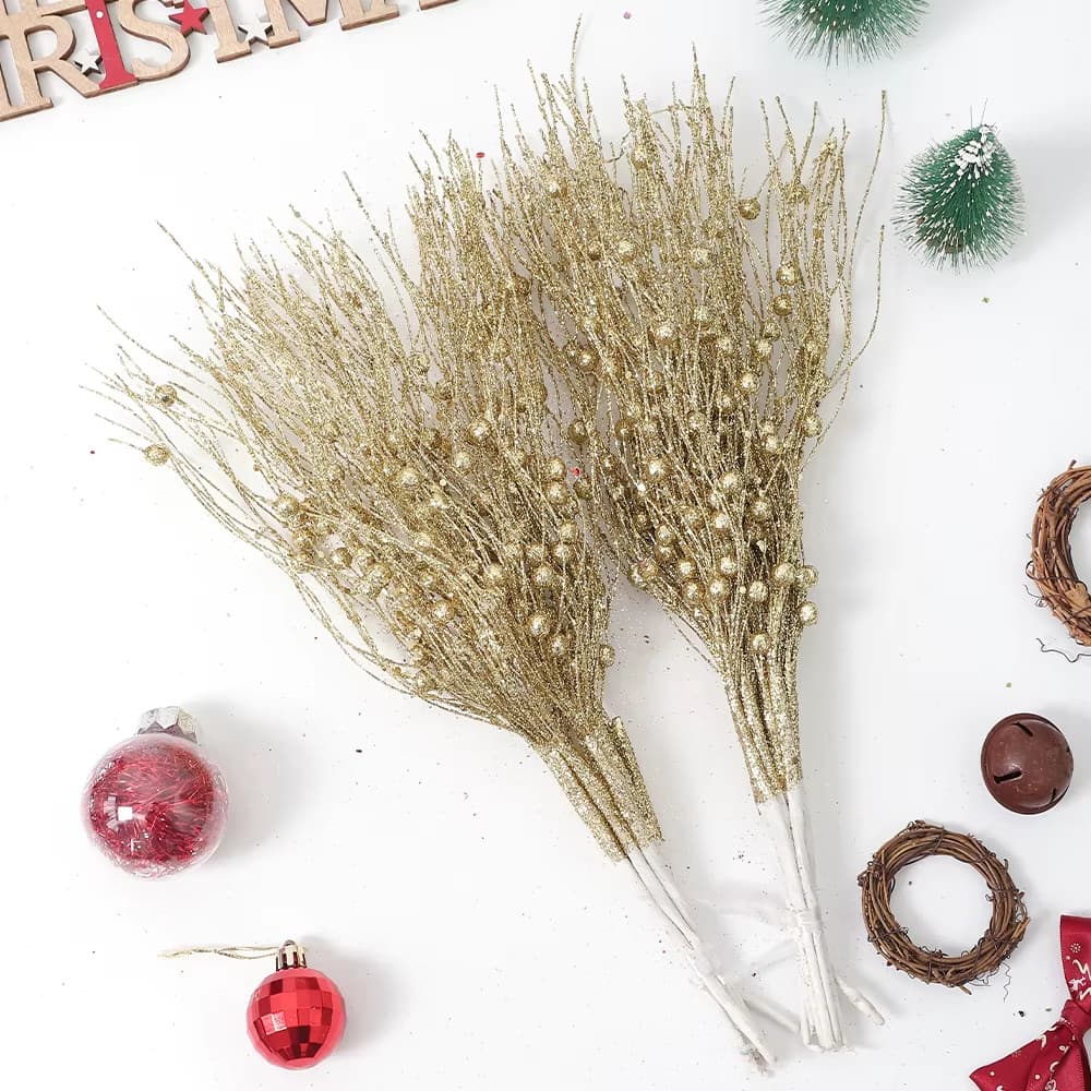 Enfeites De Natal 43CM Glitter Berry Hastes Ramos , Flor Artificial Para Guirlanda De Árvore , Decorações Casa Presente