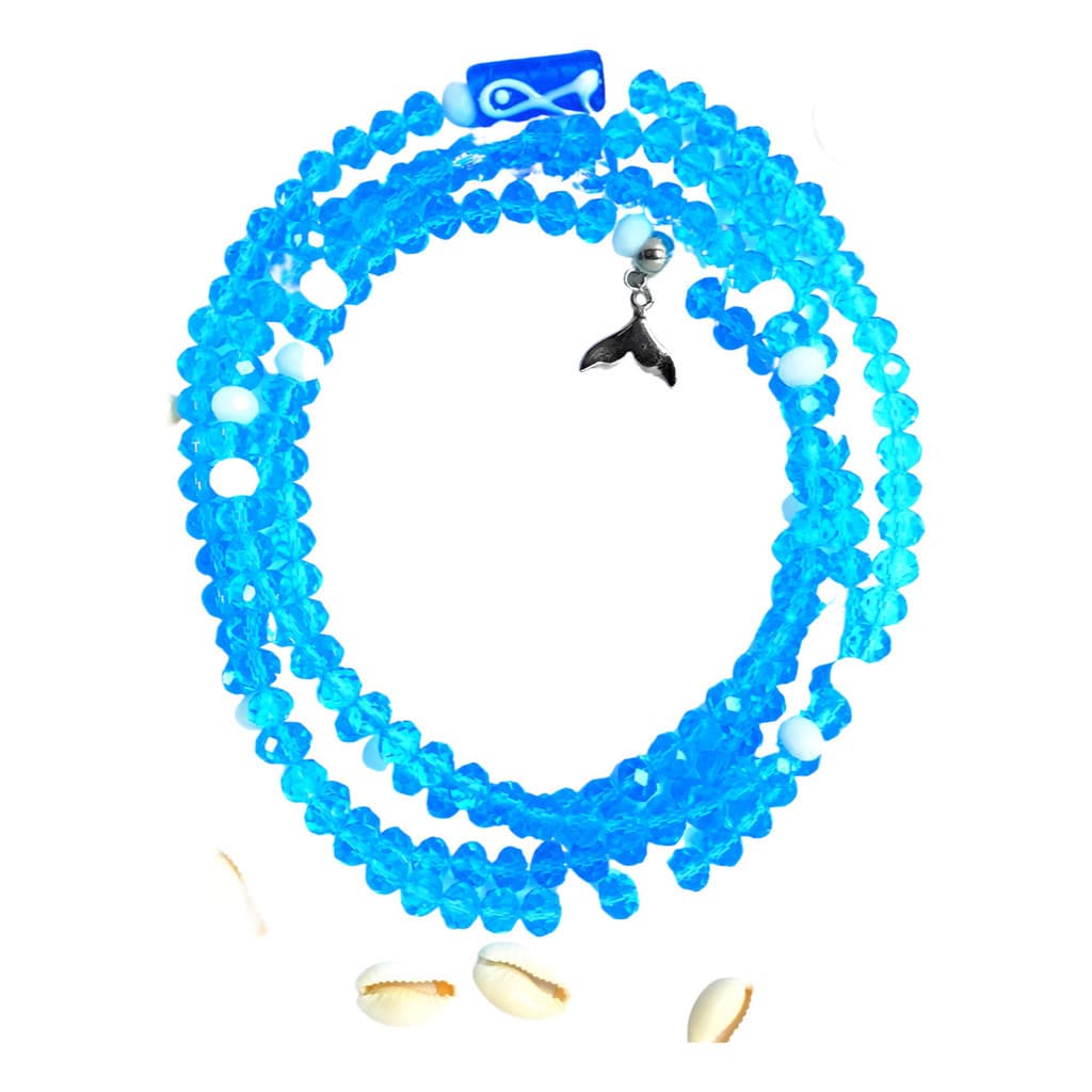 Guia De Iemanjá De Cristal 8mm Com Cauda De Sereia Umbanda Azul Celeste Com Firma E Pingente