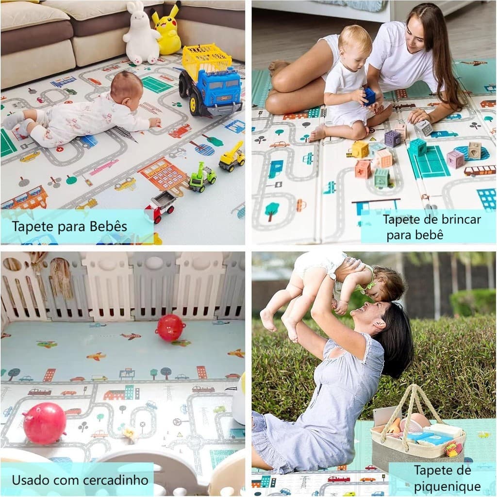 Tapete De Atividade Bebe Tatame Infantil 200cmx180cm x7mm Bebê Dupla Face Emborrachado