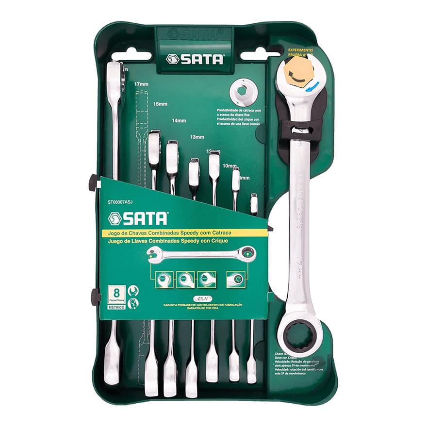 Jogo de Chave Combinada com Catraca Speedy 8mm a 19mm com 8 Peças Sata