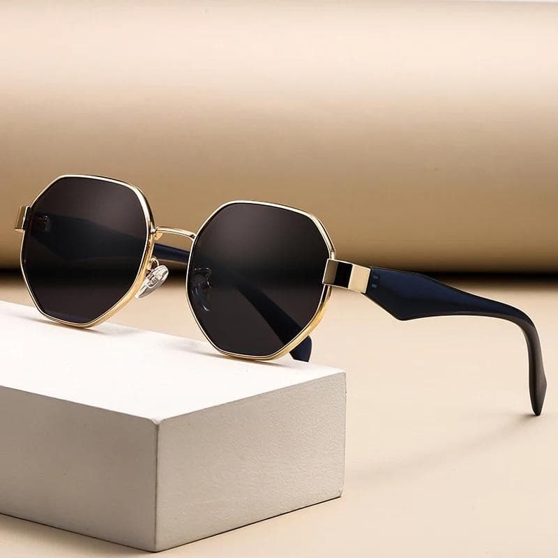 Novos Óculos de Sol Retrô Femininos, Óculos de Sol Masculinos com Armação de Metal Poligonal, Óculos de Sol Decorativos