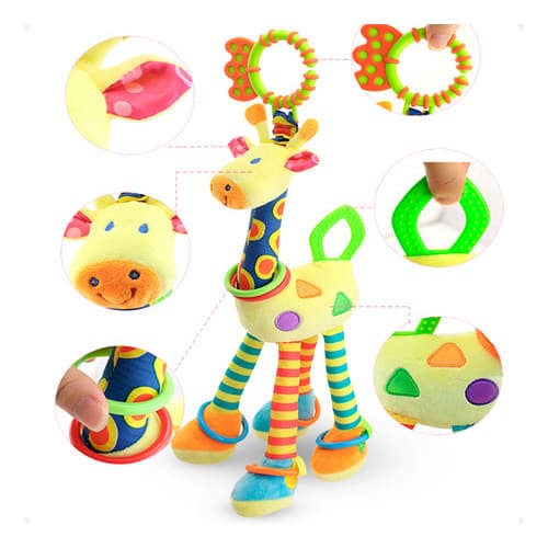 Brinquedo Girafa Pelúcia Chocalho Mordedor Móbile Berço Girafa para Bebê com Cores Vibrante