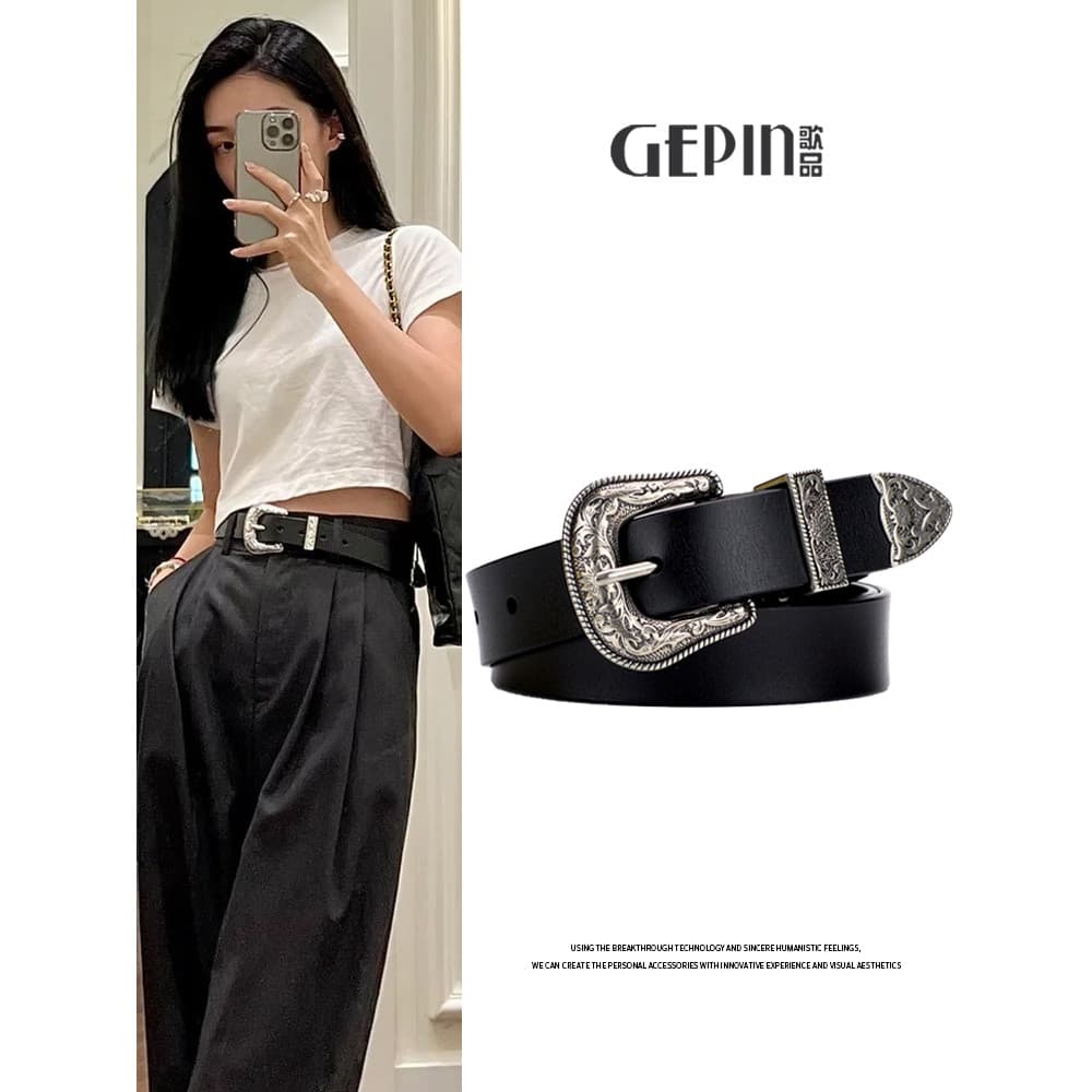 Cinto feminino couro genuíno All-Match High-End Jeans decoração preto terno cinto moda Retro na moda cinto