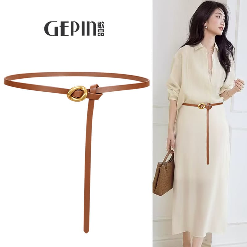 Cinto fino de couro genuíno genuíno feminino atado vestido decorativo cintura estreita sentimento de alta qualidade 2026