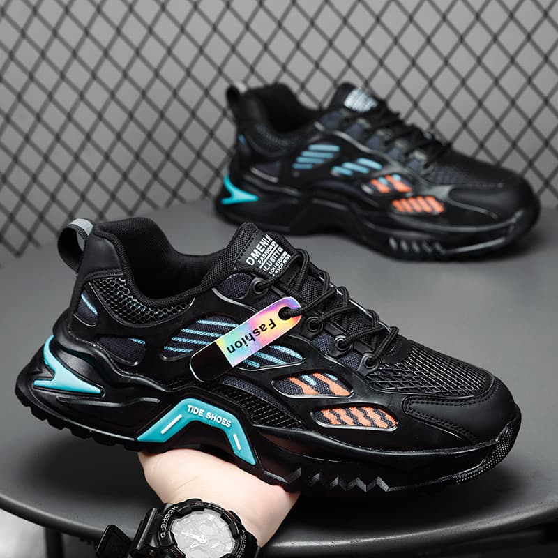 Sapatos masculinos verão respirável 2025 novo estilo All-Match malha esportes lazer correndo aumentado preto pai ins sap
