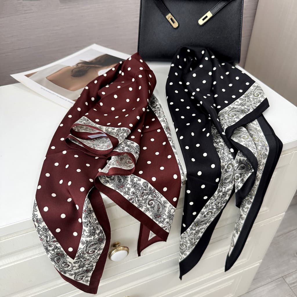 T elegante lenço de seda de bolinhas gravata pescoço High-End lenço fino combinando camisa exterior pequeno xale cintura