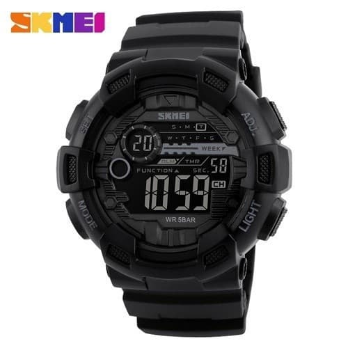 Skmei 1243 Relógio masculino esportivo ao ar livre multifuncional à prova d'água pulseira de PU LED display cronógrafo r
