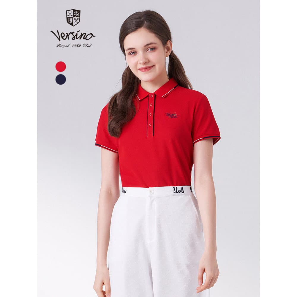 Versino versino lapela camiseta de manga curta feminina novo estilo cor sólida magro-ajuste topo t