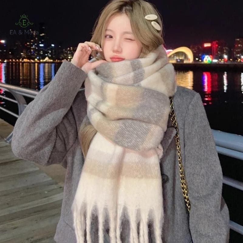 EA & Moda Novo Inverno Imitação De Caxemira Cachecol Para Mulheres Mailard High-end Estilo Coreano Quente Retro Versátil