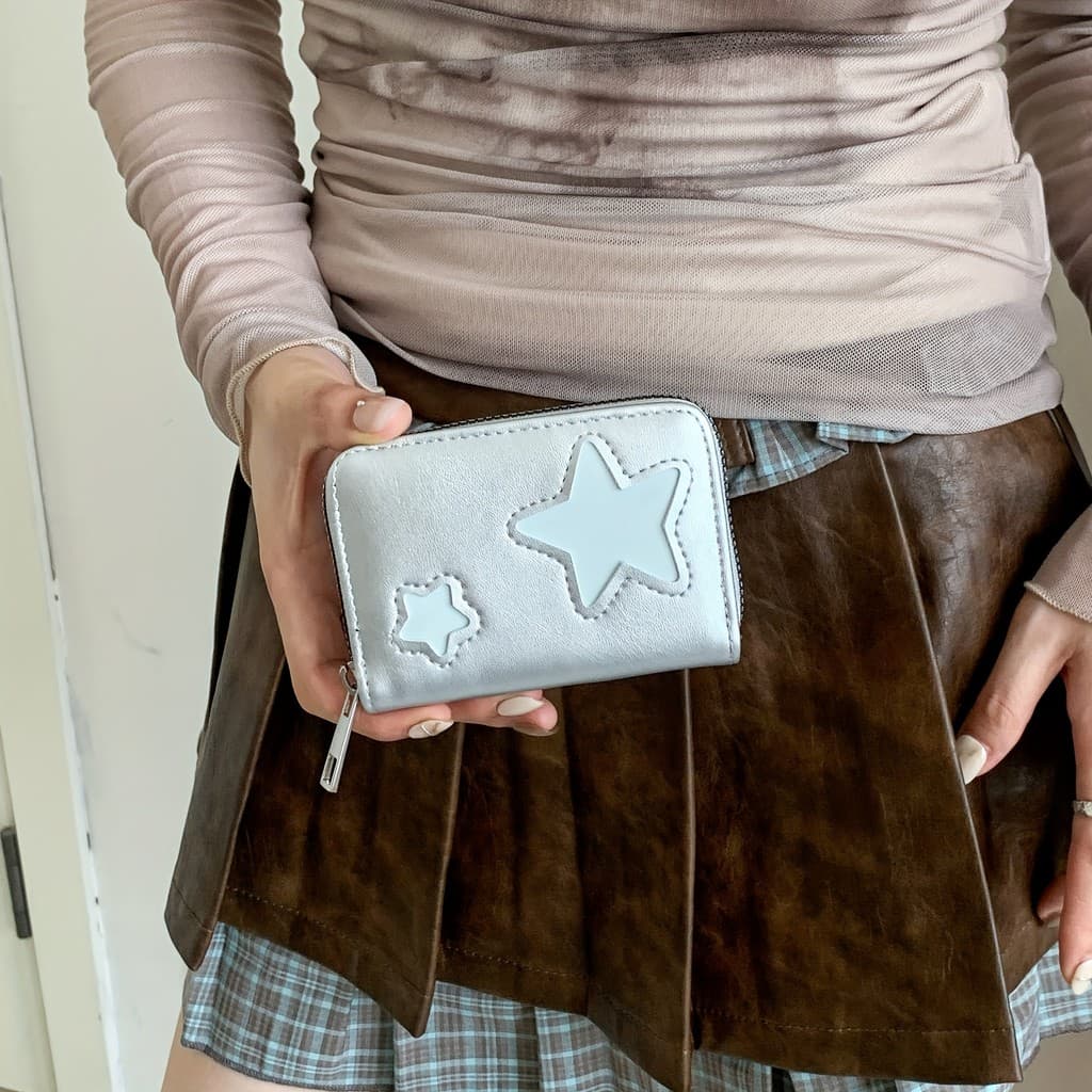 Carteira Pequena Feminina Silvery Star, Organizador de Cartões de Grande Capacidade, Bolsa de Cartões Simples e Elegante