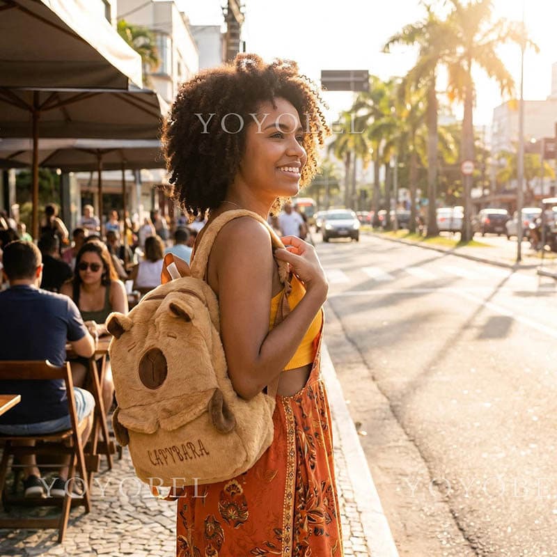 Mochila de pelúcia de capivara — uma mochila feminina macia para uso casual,Mochila casual para estudantes,matmig