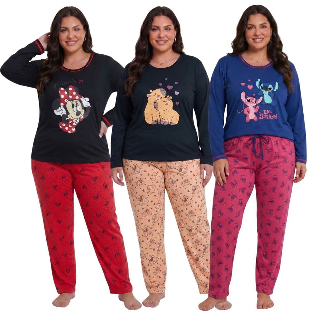 Pijama Feminino Personagem Plus Size / Pijama de Inverno / Pijama Longo