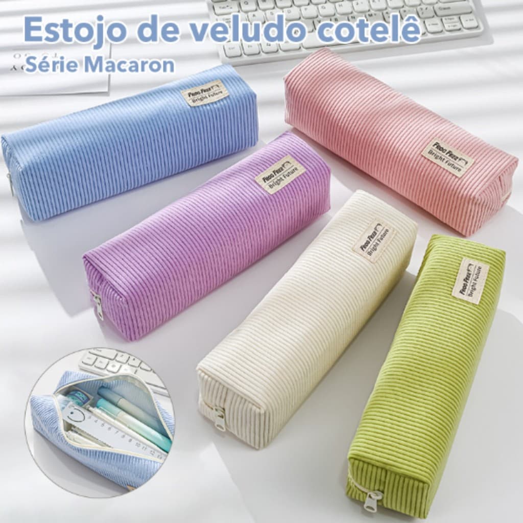 Estojo de veludo ceroso macio, grande capacidade, bolsa de papelaria para estudantes, dopamina, série colorida, inverno,