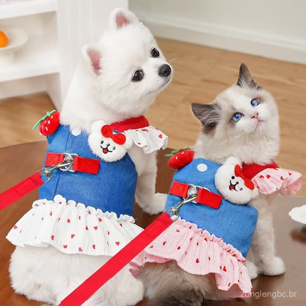 Conjunto De Trela Para Cachorro Gato Roupas De Verão