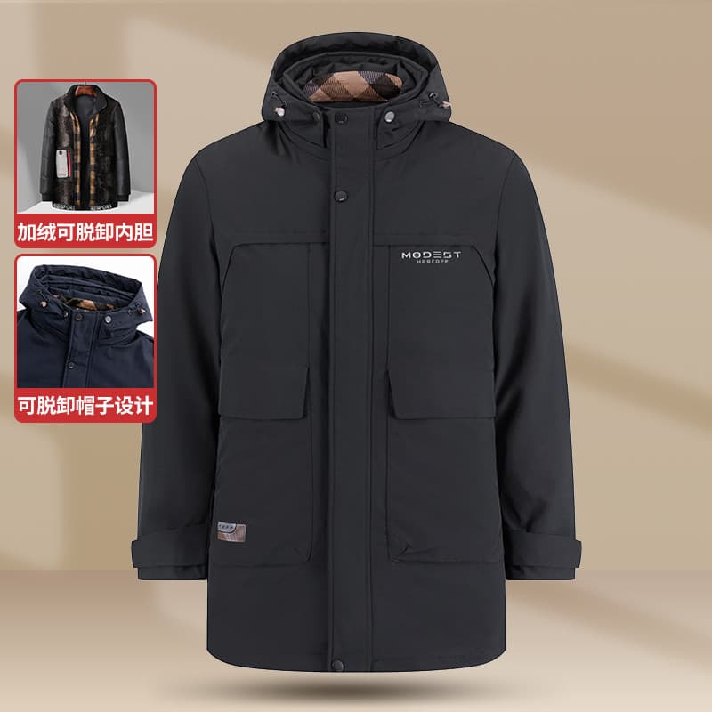 Homens idosos de meia-idade forro de lã removível acolchoado jaqueta pai inverno acolchoado jaqueta inverno de meia-idad