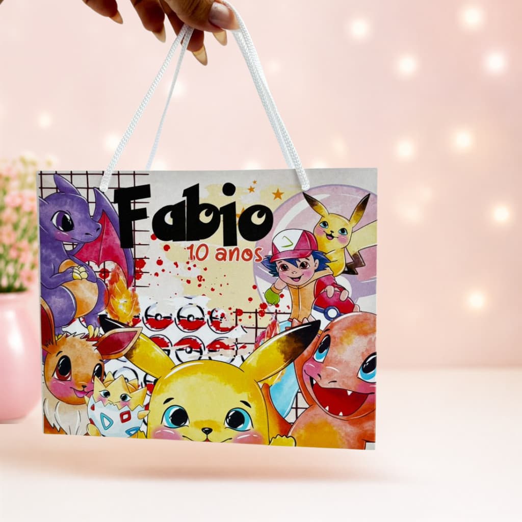 Sacolinha Personalizada Pokemon com Nome | Lembrancinha Infantil para Festas  | PEGUE E MONTE