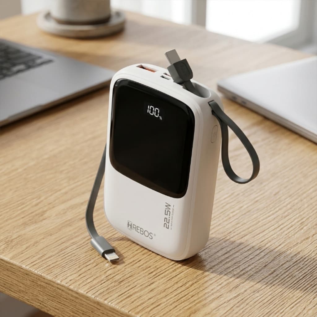 HREBOS x HEYOO Carregador Portátil HREBOS Com Cabos Embutidos Saída Rápida para Celulares