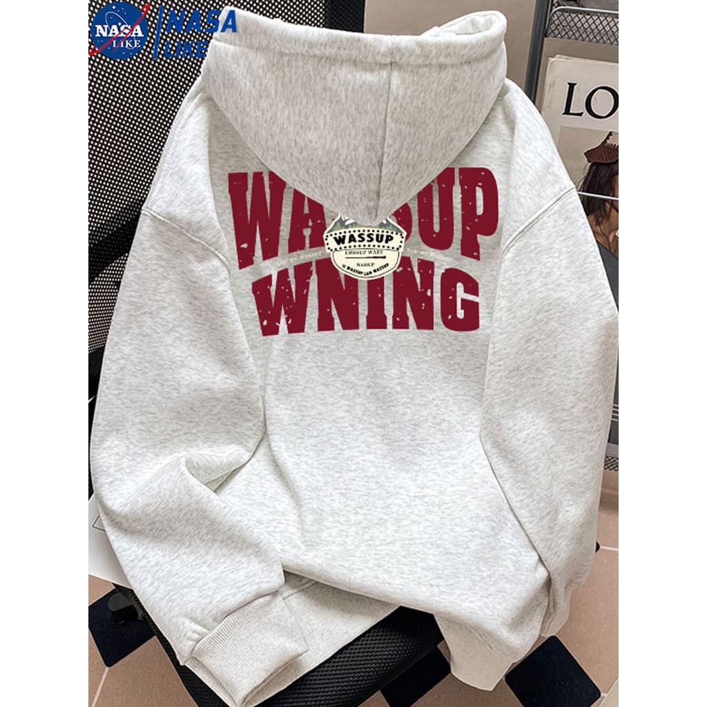 NASA cinza moletom com capuz masculino feminino outono inverno 2024 novo estilo forro de lã pesada Top Street Wear Loo