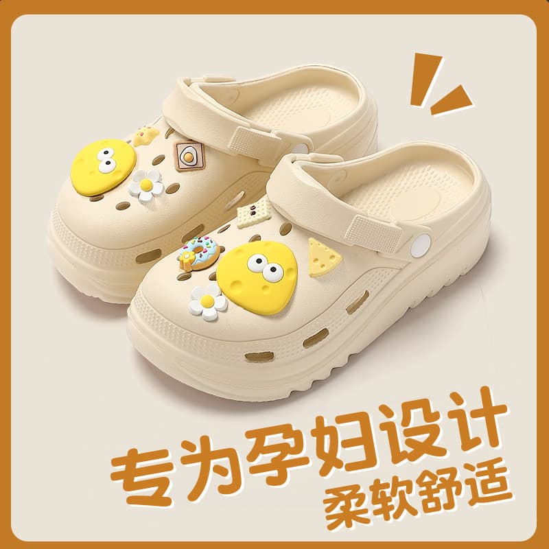 Sapatos femininos grávidas com buracos verão 2024 novo estilo exterior usar sapatos de praia antiderrapantes pisando na
