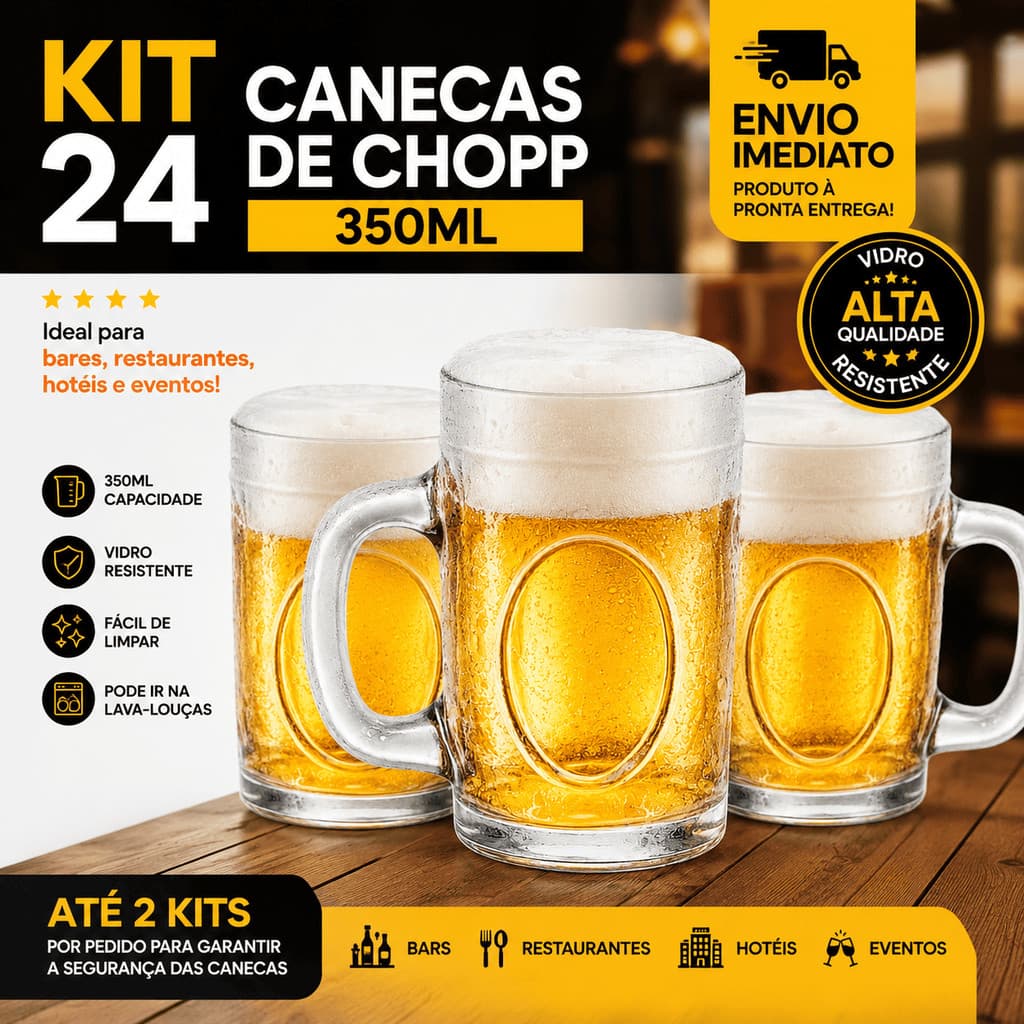 🍺 Kit 24 Canecas de Chopp 350ml Vidro Fritz Cerveja Bar Restaurante Hotel Evento 🍺