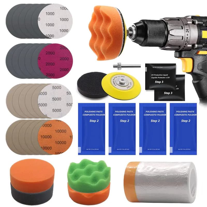 Kit de Restauração de Faróis de Carro de 3 Polegadas com Esponja de Polimento, Almofadas de Polimento, Limpador e Restau