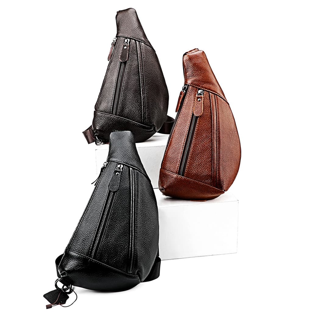 Bolsa de peito masculina verão couro genuíno bolsa de ombro mensageiro pequena mochila pendurada Crossbody mochila Stree