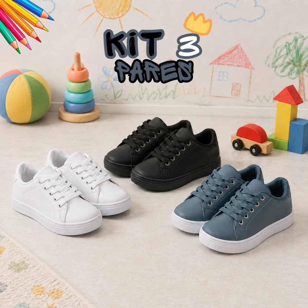 Kit 3 Pares de Tênis Infantil Menino Casual Confortável e Antiderrapante Para Escola -  Frete Grátis
