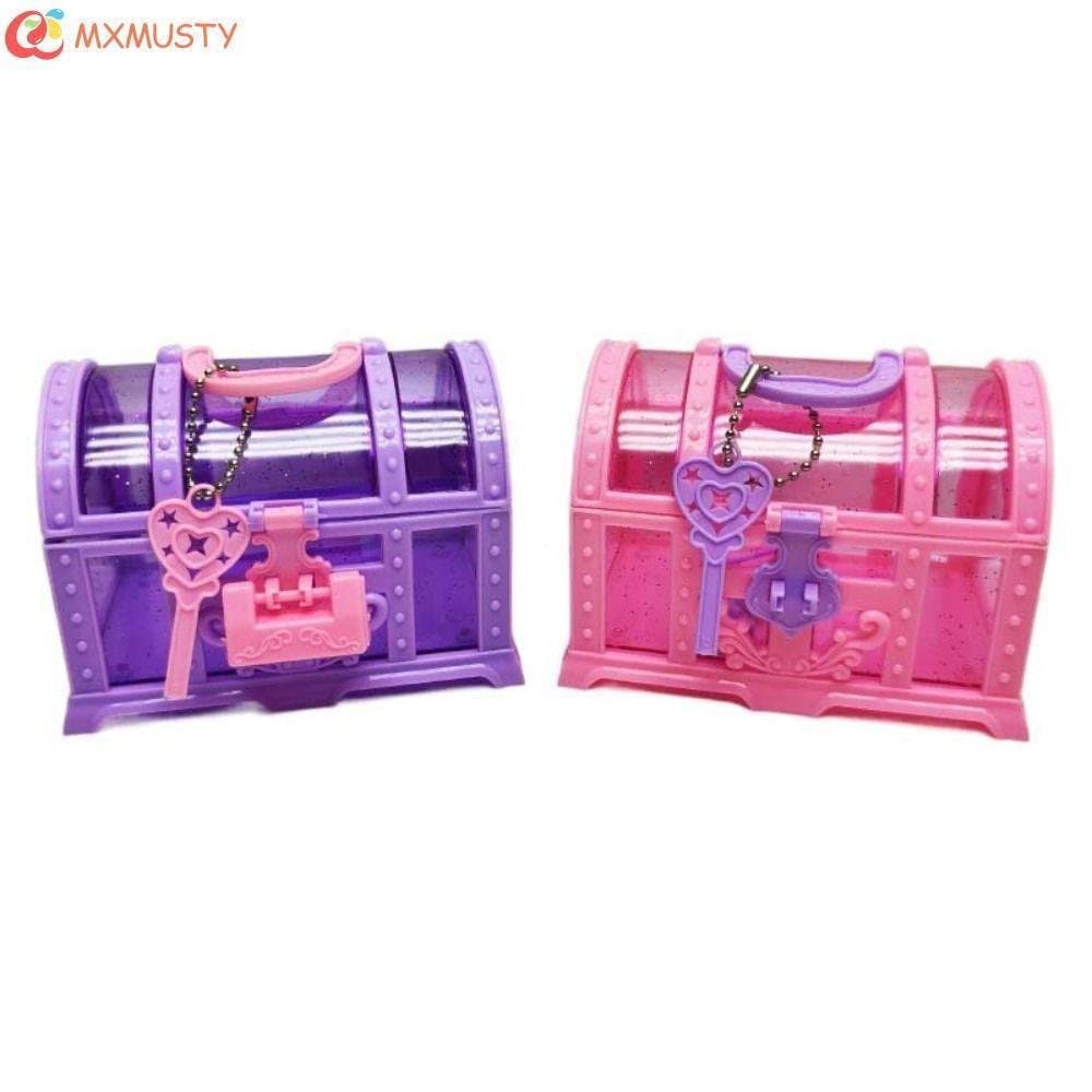 MXMUSTYZA Caixa De Joias Infantil , Rosa/Roxo Com Fechadura , Maquiagem Fofa , Estojo De Armazenamento De Simulação , Ba