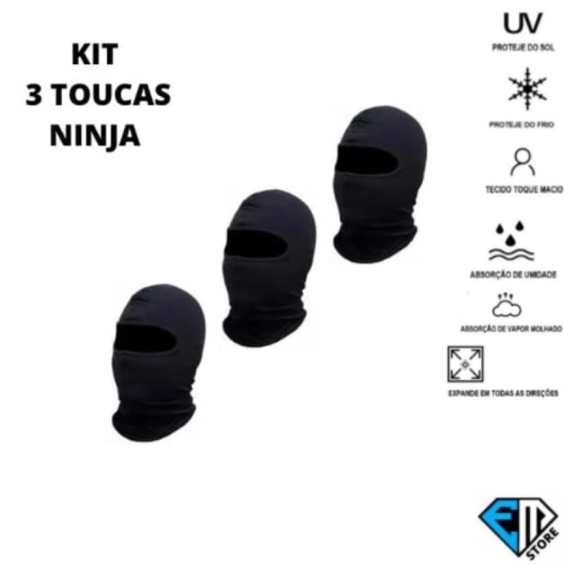 Kit 3 Touca Ninja + BRINDE | Balaclava | Gorro Motoboy | Motociclista | Bike | Ciclismo | Cart | Tática | Paintbal