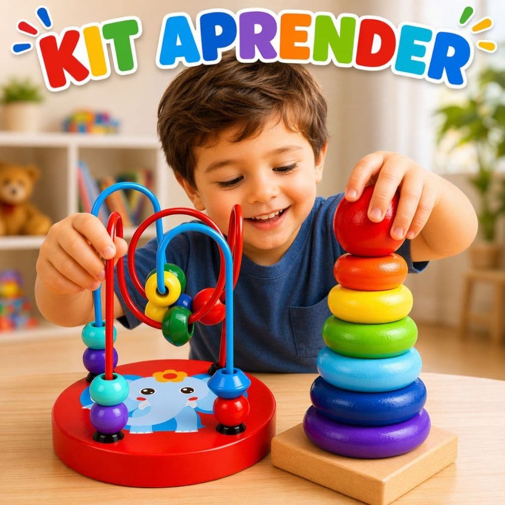 Kit Brinquedos Educativos Infantil Xilofone e Torre de Empilhar Concentração