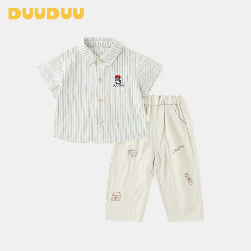 DUUUDUU Listras 2025 Verão Roupas de Bebê de Manga Curta Camisas Infantis Calças Casuais Estilo Coreano Terno de Menino