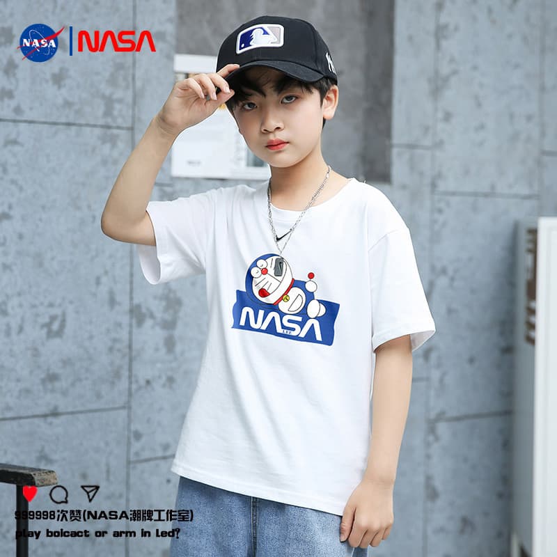 GILENASA Camiseta infantil de manga curta de algodão puro verão meninos bonito rua frita crianças grandes meia manga