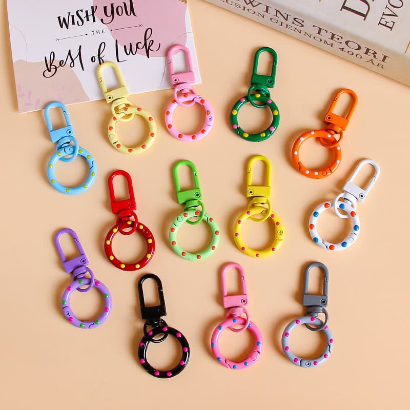 Polka Dot primavera anel chaveiro doce cor pintura fivela de armazenamento chave pingente diy bagagem boneca saco pingen