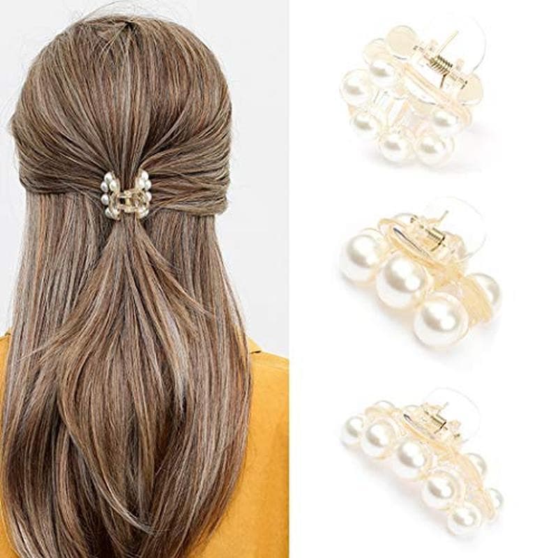 Grampos De Garra De Cabelo Brinie Presilhas Pérola Champanhe Médias Pequenas Antiderrapantes Acessórios Para Mulheres E