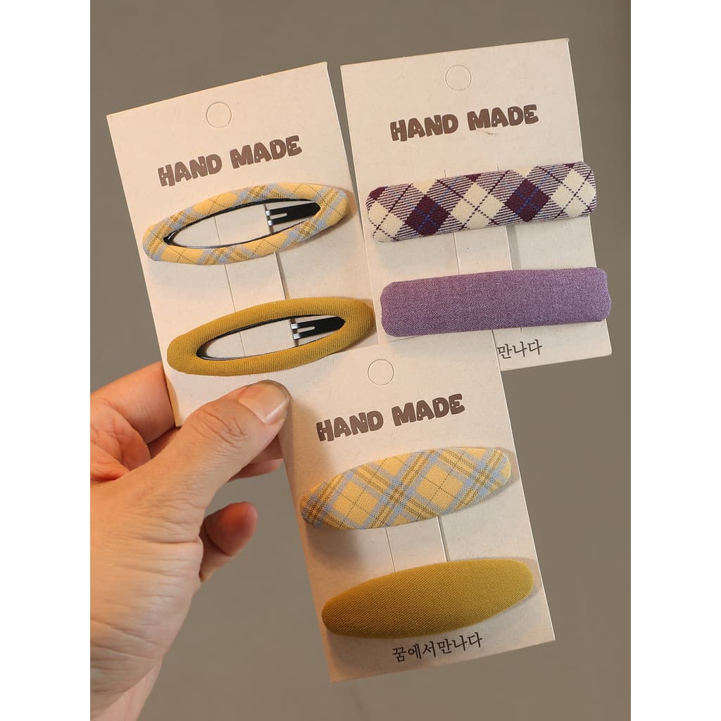 Versão coreana primavera novo estilo roxo xadrez tecido gota de água bb clipe testa cabelo quebrado franja clipe sem cos