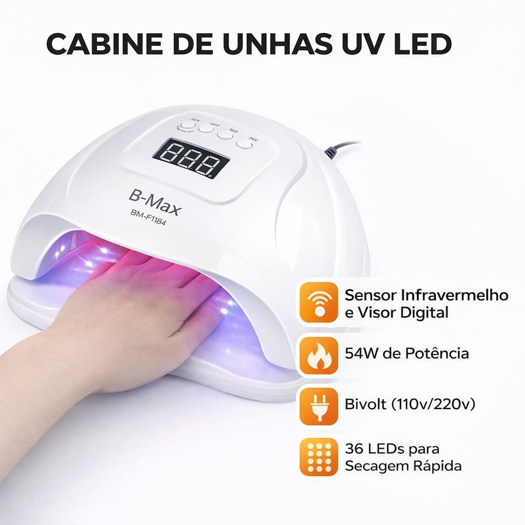 Cabine de Unhas Profissional UV LED 54W Bivolt com 36 LEDs e Display Digital