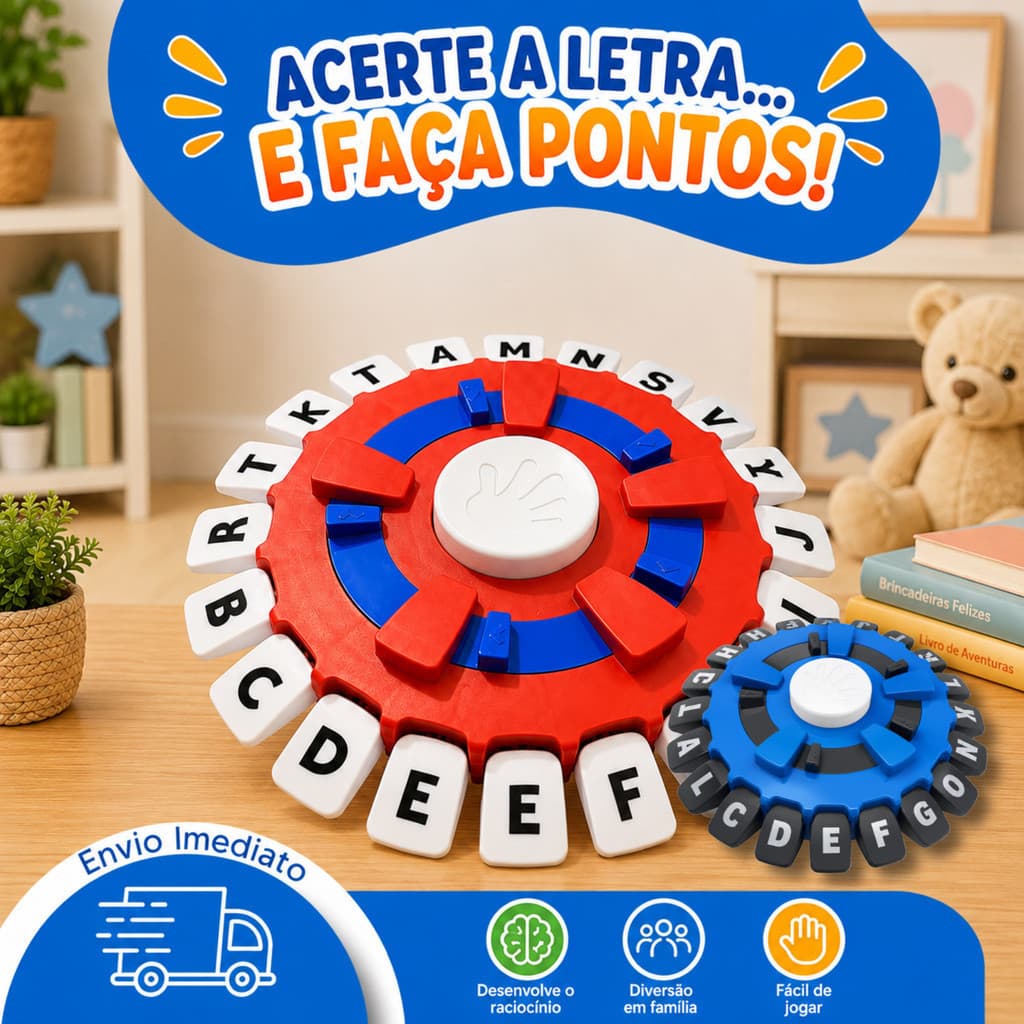 Jogo Stop Infantil Eletrônico Jogo de Letras A-Z Educativo Interativo Cores Azul e Vermelho Para Escolher Desenvolve
