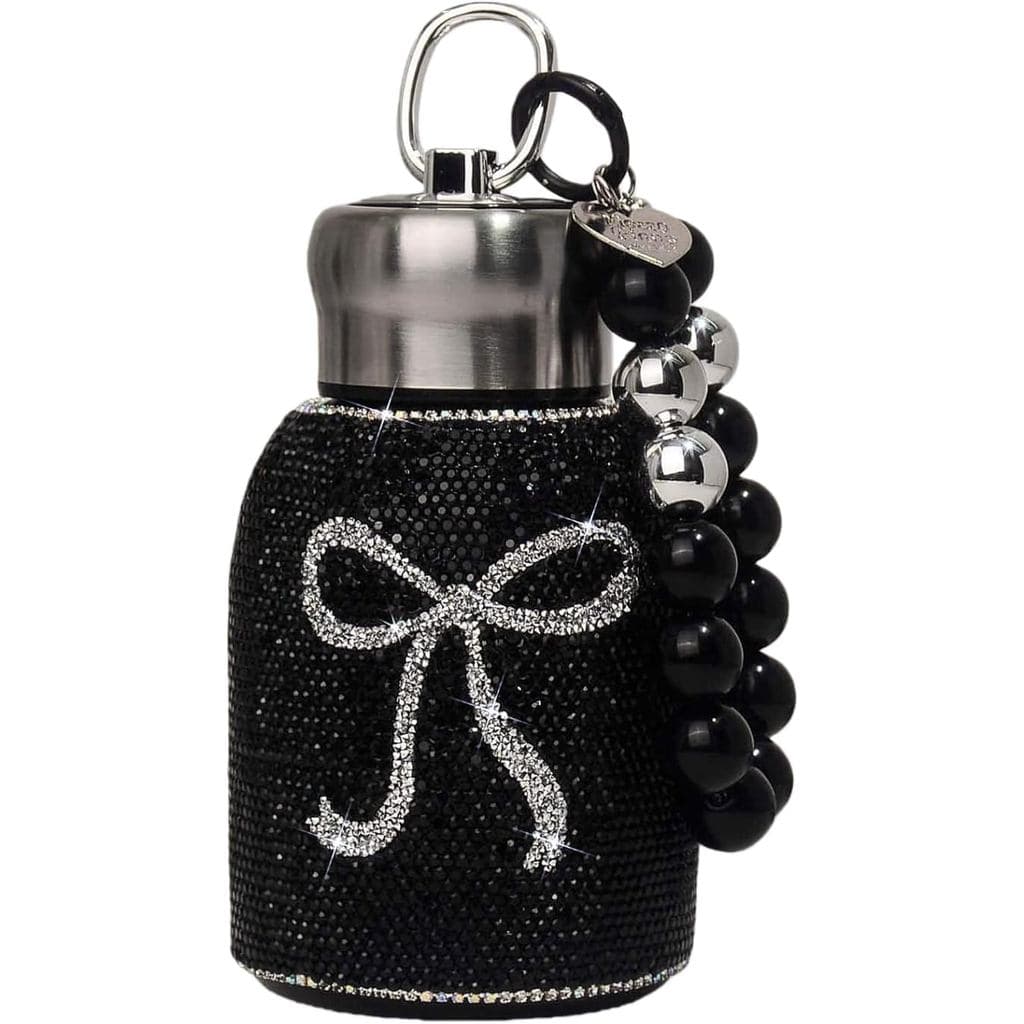 Garrafa de água isolada com detalhes em diamante, garrafa de água de aço inoxidável de dupla camada com laço de strass b