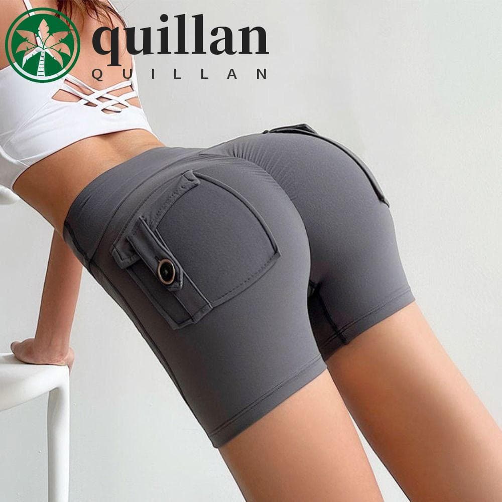 Shorts De Ioga QUILLAN Para Mulheres , Ginástica Com Bolso Respirável De Cintura Alta Quadril Pêssego