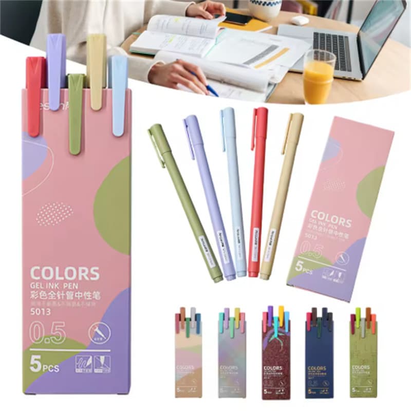 5 Pçs Conjunto De Canetas De Tinta Gel Colorido Portátil Escrita Soomthly Simples Leve Caneta De Papelaria Para Escritór