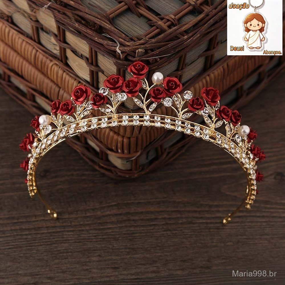 Tiara Noiva Princesa Elegante Coroa De Cabelo Em Liga De Rosa Vermelha