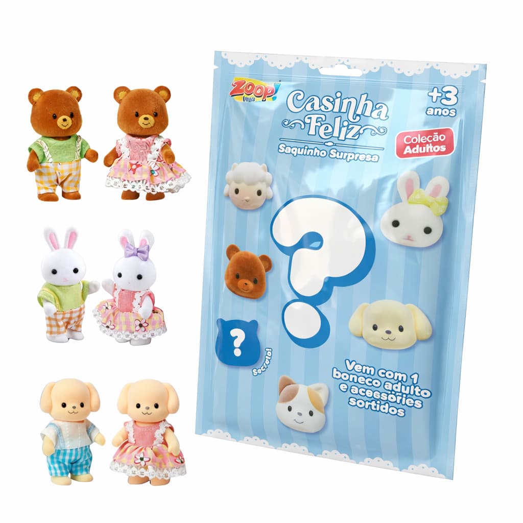 Coleção Casinha Feliz Saquinho Surpresa Bonecos Adultos e/ou Filhotes Brinquedos Zoop Toys